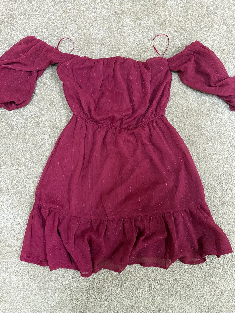 Francesca's Collections Wine Red Off-Shoulder Mini Dress